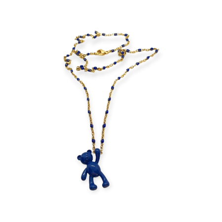 necklace goldchain with blue beads and blue bear
